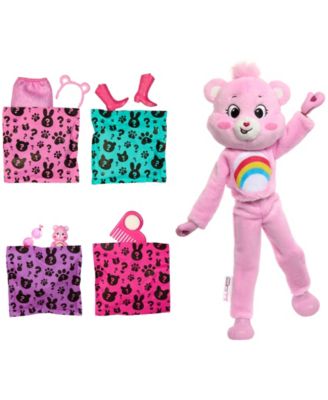 Cutie Reveal Care Bears Series Doll & Accessories in Cheer Bear Plush Costume, 10 Surprises
