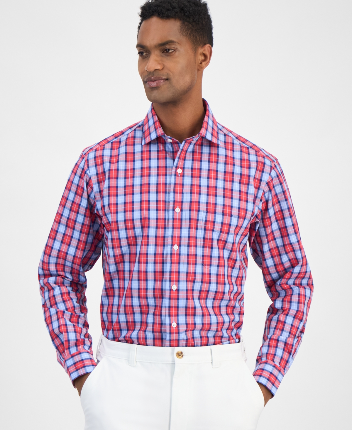 Men's Plaid Dress Shirt, Exclusively at Macy's - Red Blue