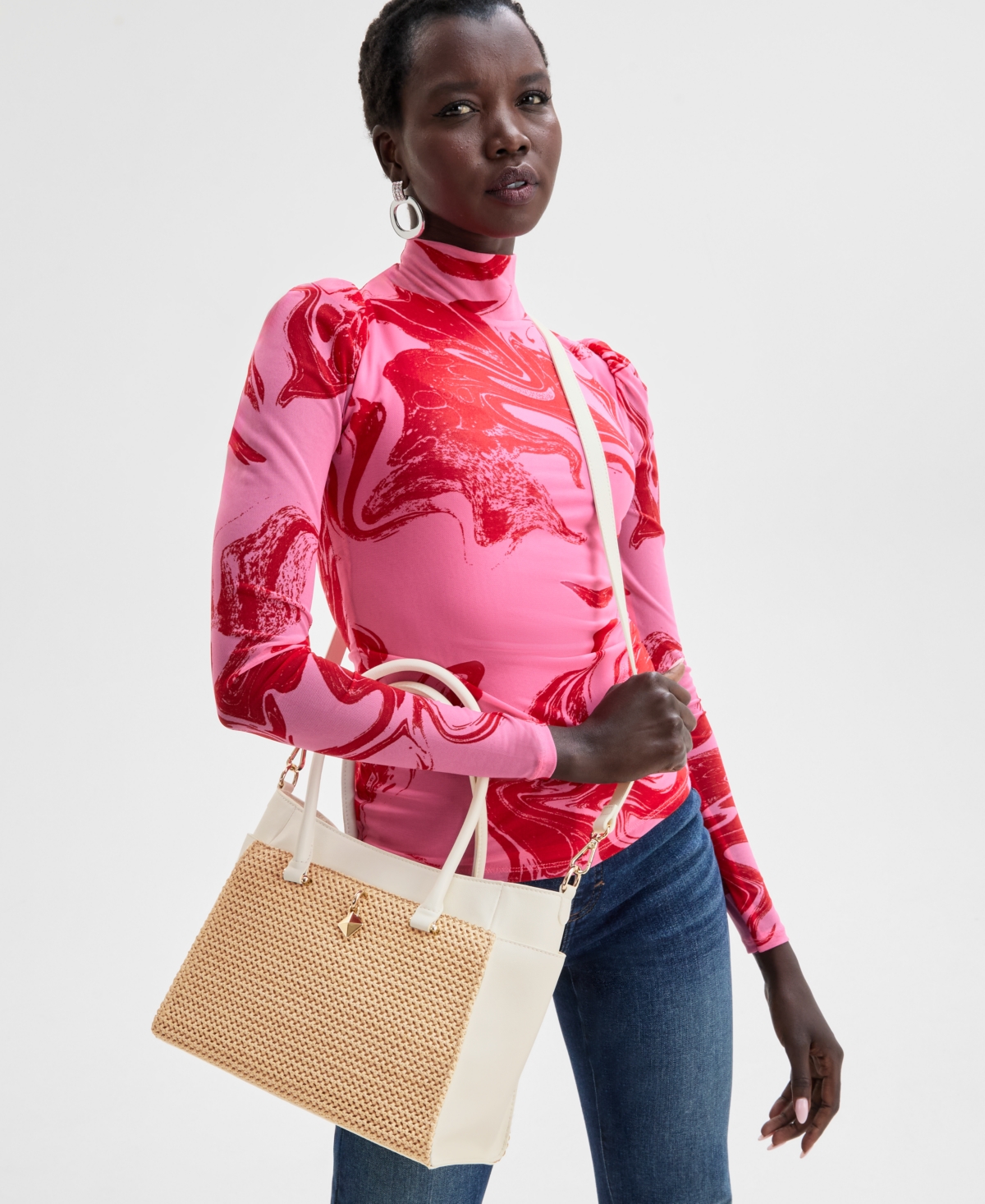 Inc International Concepts Caitii Medium Straw Satchel, Exclusively At Macy's In Straw,vanilla