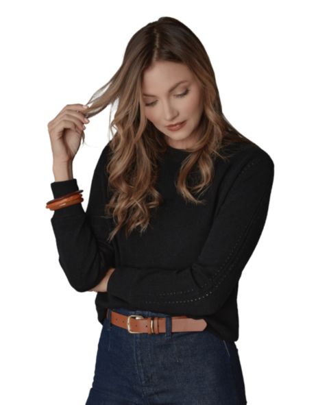 Женский свитер Luxlined Itch-Free Cashmere Crewneck Sweater with Soft Liner, цвет: Чёрный песочный