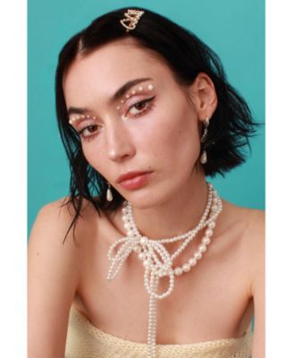 Pearl Bow Wrap Necklace 42.5"