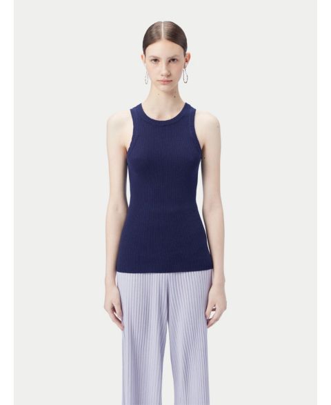 Женская майка Gobi Cashmere в рубчик из хлопка, шёлка и кашемира, цвет: Чёрный индиго