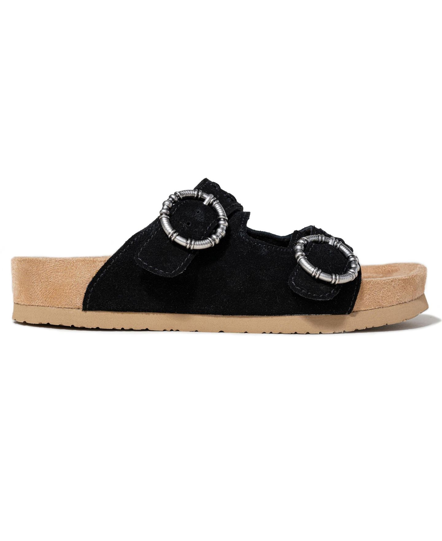 Женские сандалии Minnetonka Georgine Classic Suede Buckle Slide, цвет: Чёрный — фото 2
