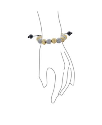 Silver Gold Two Tone Strand Bracelet with 10MM Pave Crystal Disco Ball