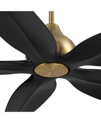60" Lotus Bay Indoor Outdoor Ceiling Fan 5 Blade LED Light Remote Control Brass Finish Black Blades Bedroom Damp Rated