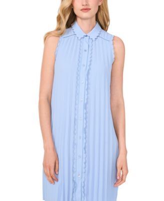 Women's Sleeveless Scalloped Pleated Button-Down Dress