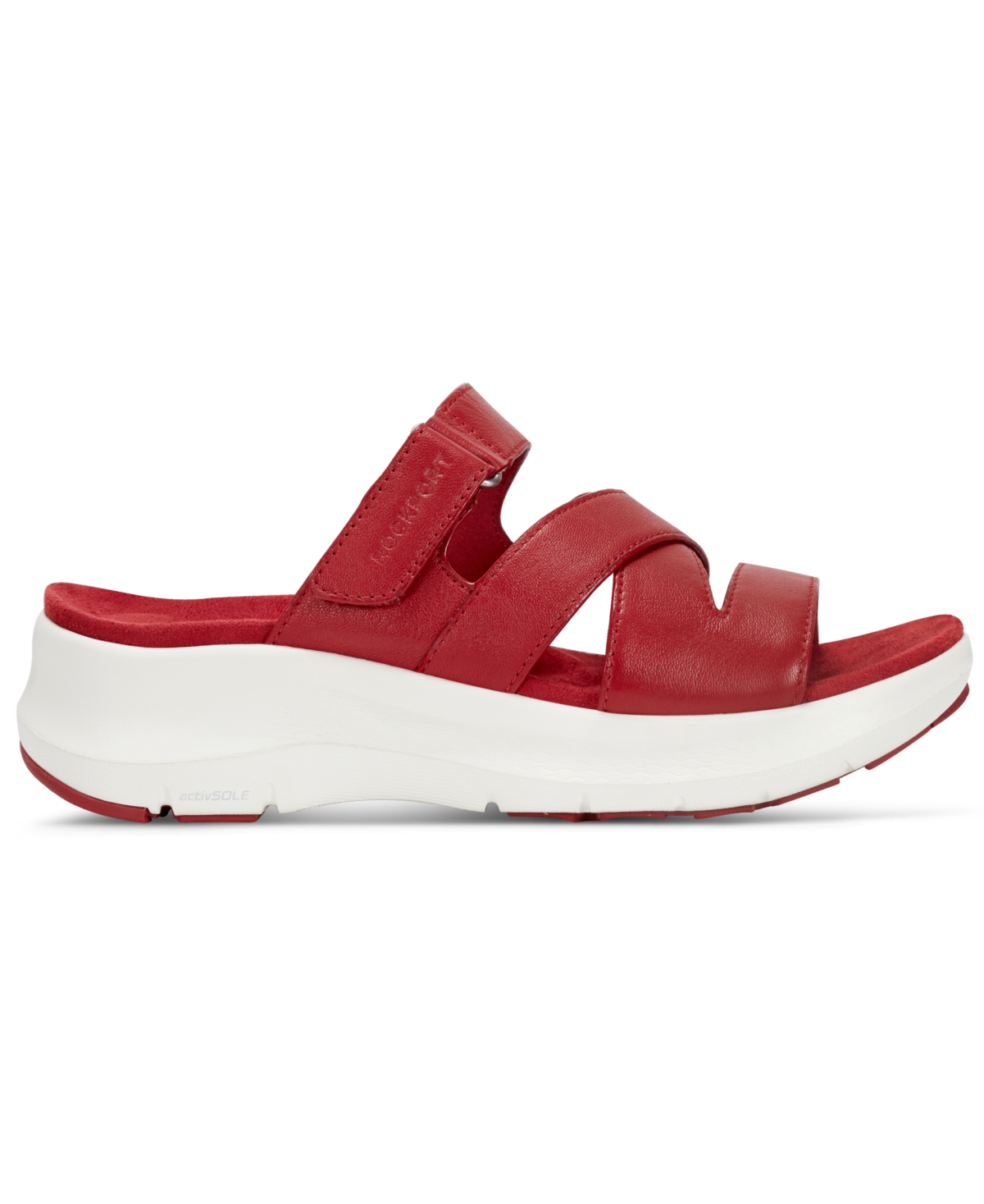 Shop Rockport Women's Qwyn Slip-on Strappy Casual Wedge Sandals In Red Leather