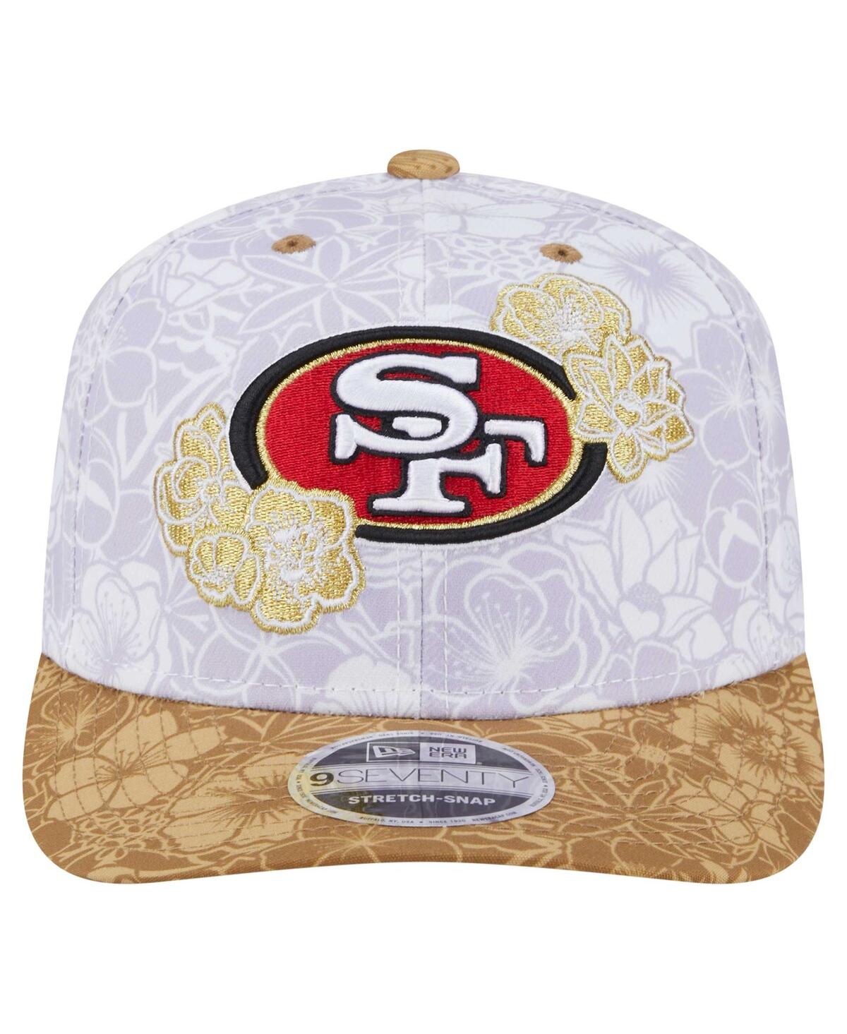 NEW ERA MEN'S WHITE/GOLD SAN FRANCISCO 49ERS AAPI APEX COLLECTION FLORAL 9SEVENTY STRETCH-SNAP HAT 