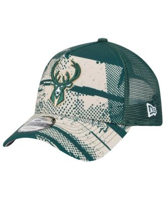 Men's Hunter Green/Cream Milwaukee Bucks Tip Off A-Frame Trucker 9FORTY Adjustable Hat