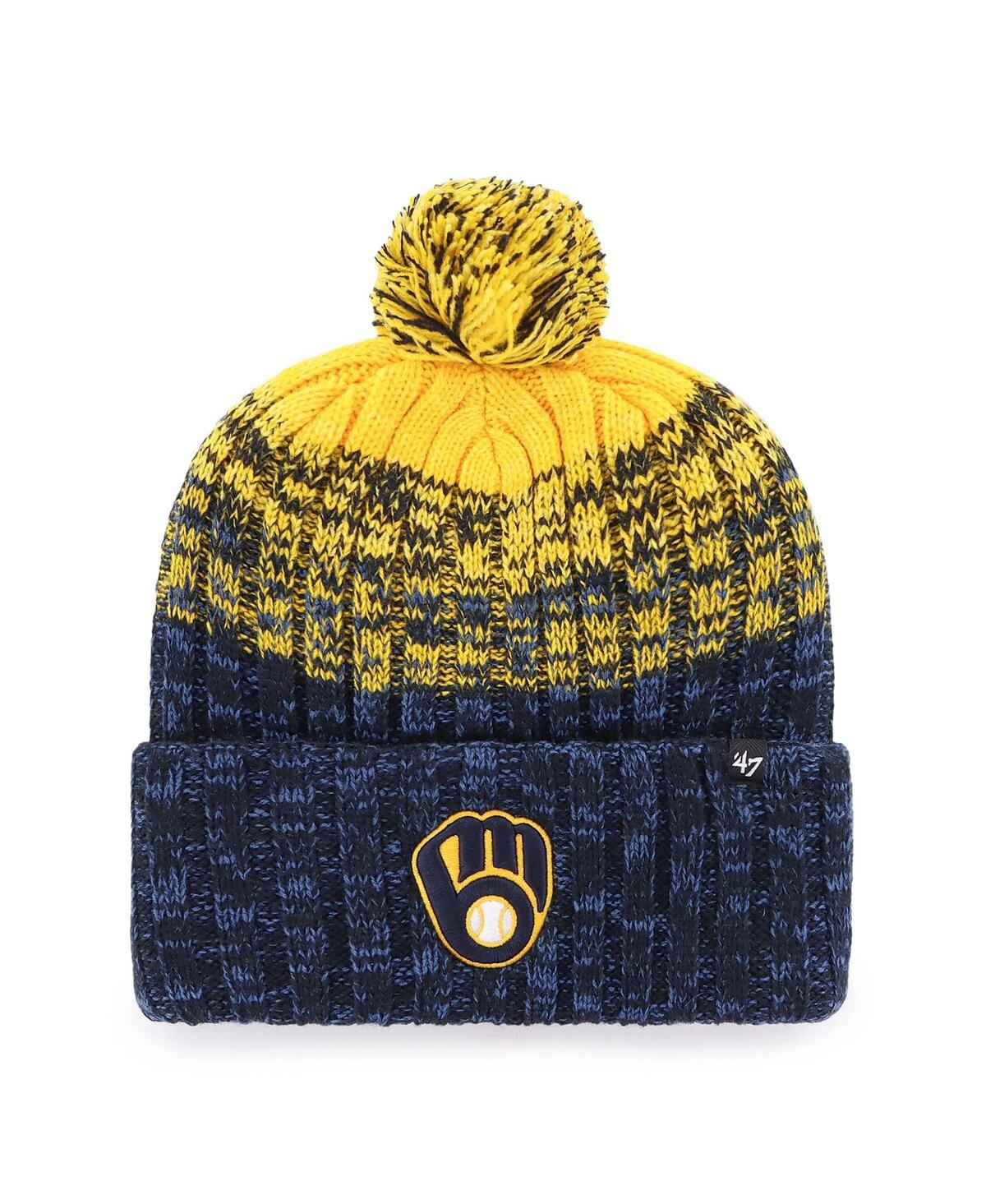 '47 Brand Men's Navy Milwaukee Brewers Cascade Cuffed Knit Hat with Pom