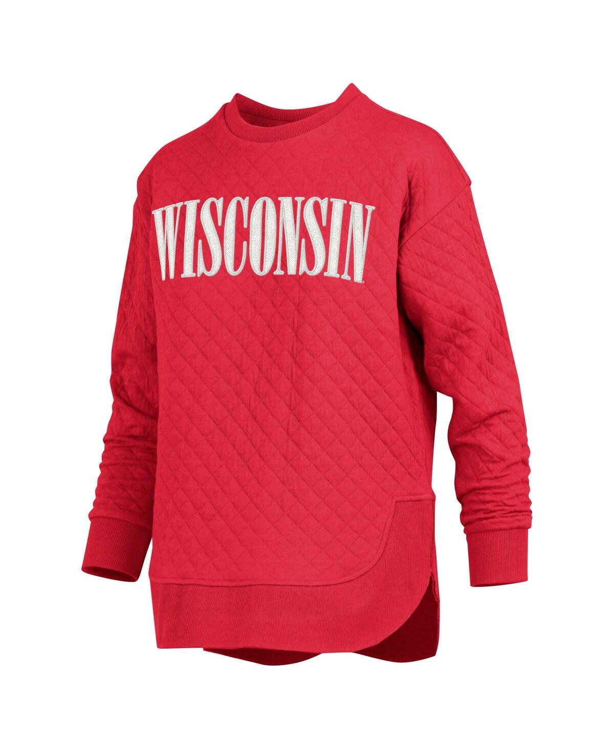 PRESSBOX WOMEN'S RED WISCONSIN BADGERS QUILTED LONG SLEEVE PULLOVER SWEATSHIRT 