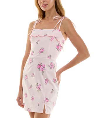 Juniors' Floral Print Tie Strap Bodycon Mini Dress