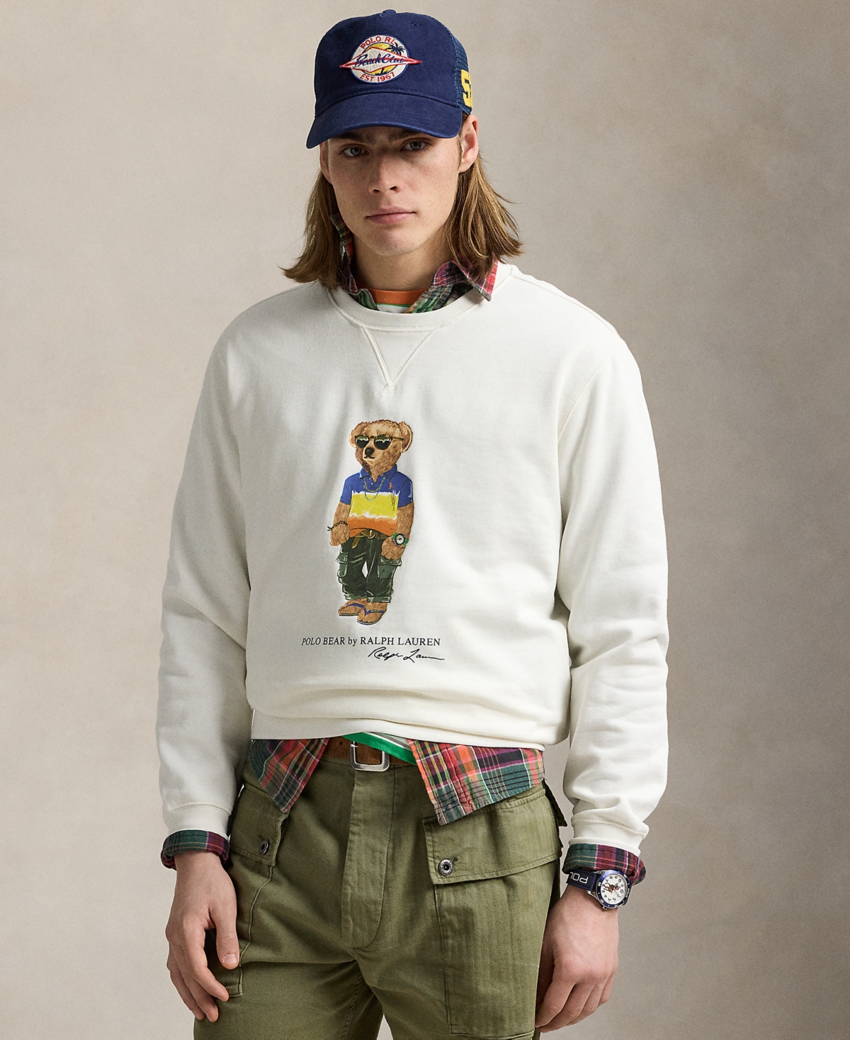 Polo Ralph Lauren White Cotton Blend Polo Bear Sweatshirt In Nevis Beach Ship Bear