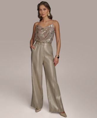 knee length dresses for ladies Barabas Metallic Silver High End Dress Pants 44
