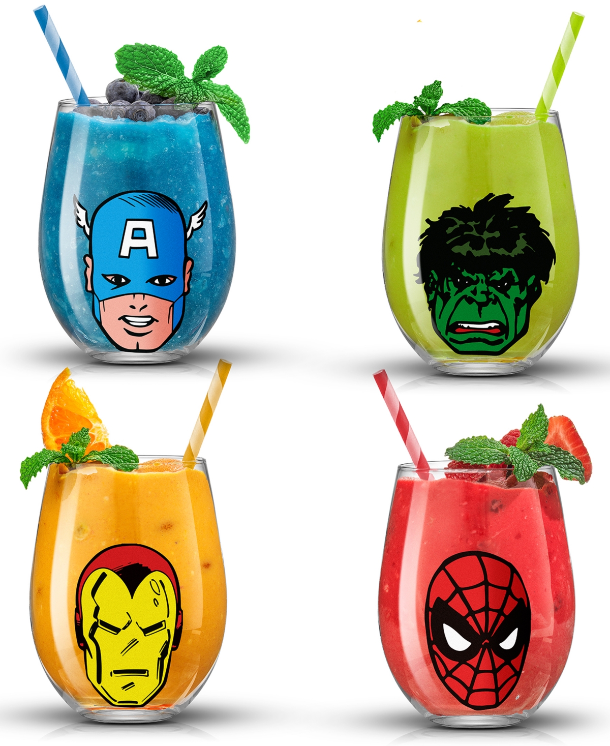 JOYJOLT MARVEL HEROES STEMLESS DRINKING GLASSES, SET OF 4 