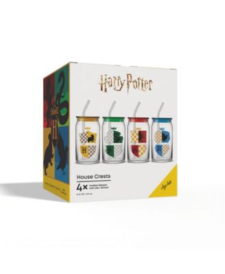 Harry Potter House Crests Tumbler Glasses with Lids, Set of 4