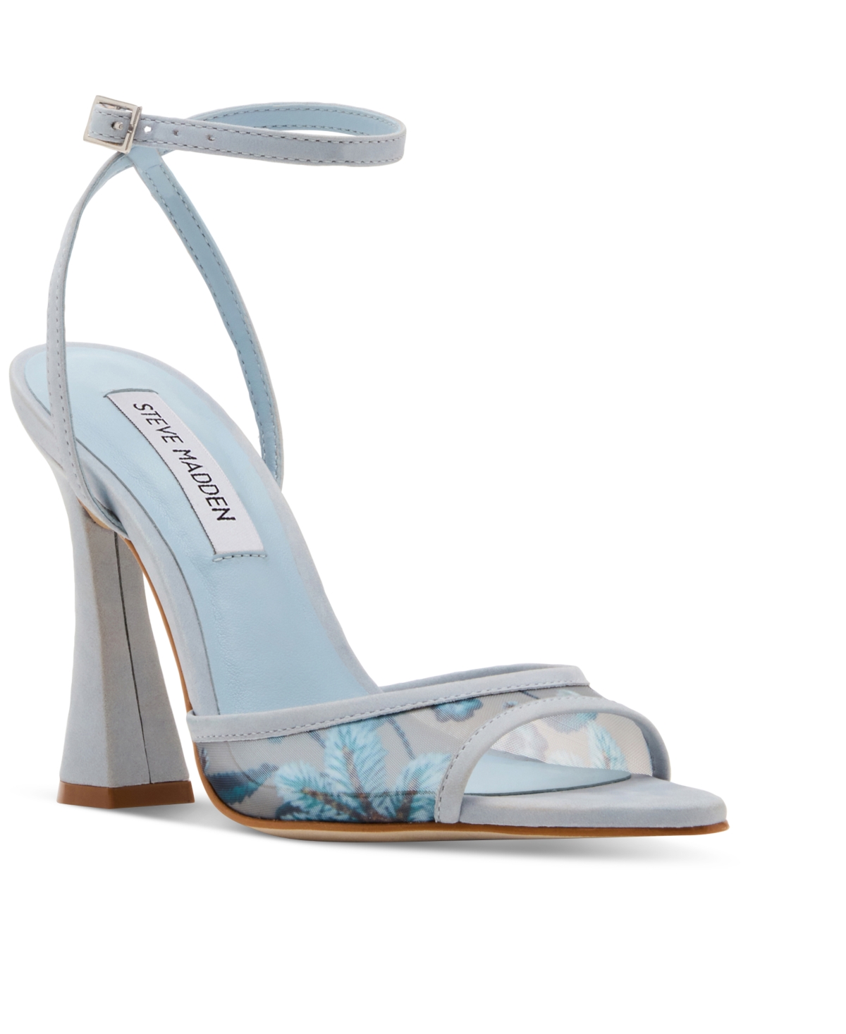 Steve Madden Beki Ankle Strap Pointed Toe Sandal In Light Blue Mesh
