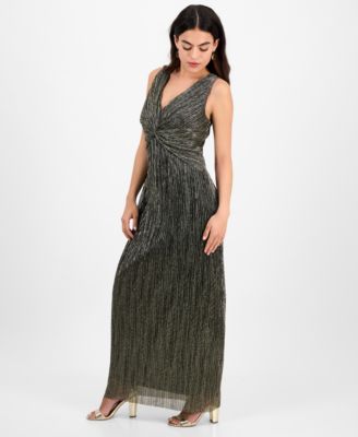 Petite Metallic V-Neck Twist-Front Gown