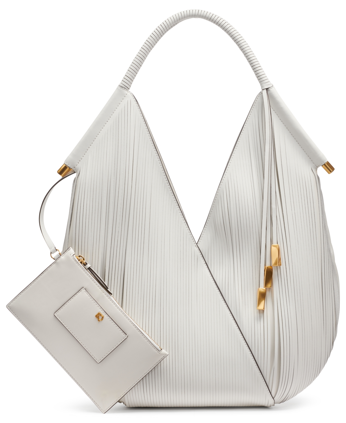 Shop Donna Karan Baldwin Large Laser-cut Shoulder With Leather Wrapped Rounded Handle In Brillant White