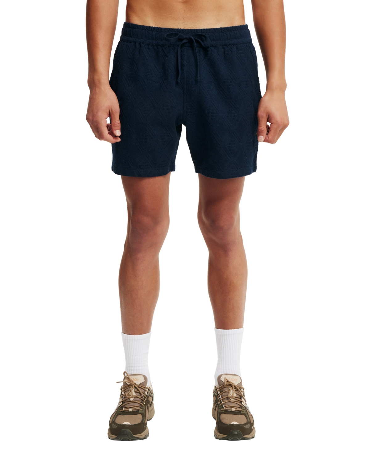 Cotton On Elevated Easy Short In True Navy Diamond Grid Knit