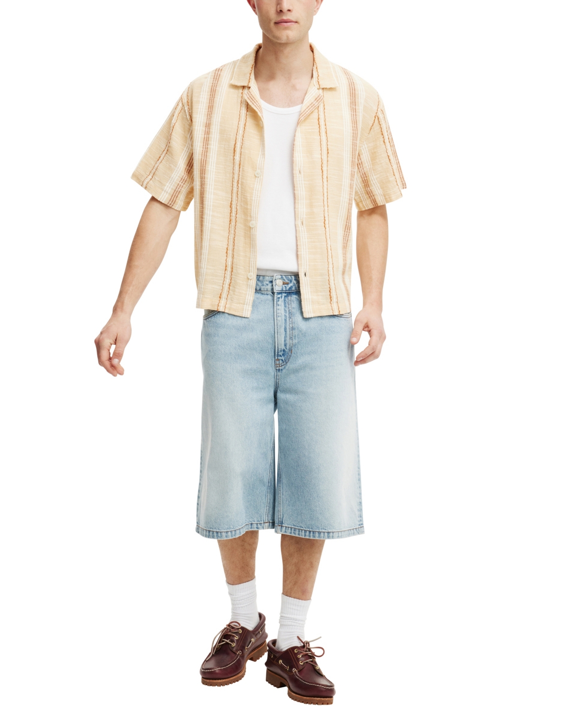Shop Cotton On Men's Box Fit Short Sleeve Shirt In Apricot Stripe
