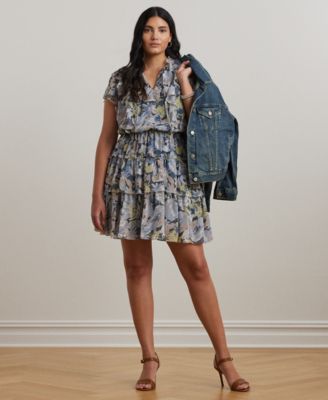 Lauren Ralph Lauren - Plus Size Floral Ruffle-Trim Georgette Dress