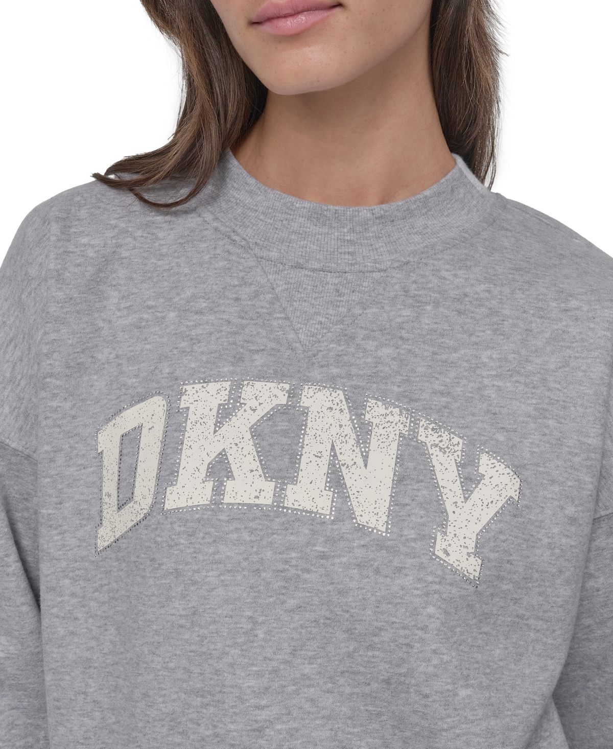 Dkny Sport Women's Rhinestone Logo Relaxed Joggers In Pearl Grey Heather