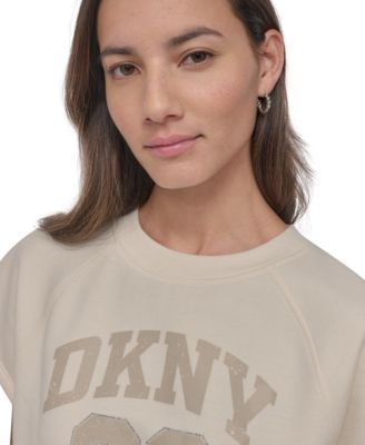 DKNY Women's Rhinestone Logo Cropped Pullover Top - Macy's