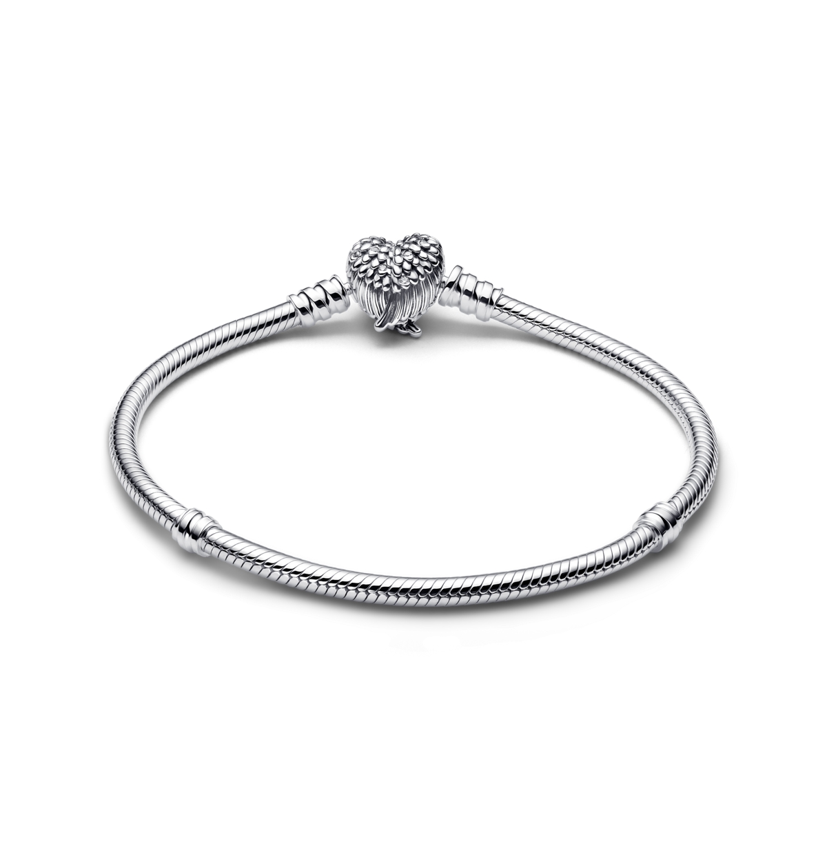 Pandora Sterling Silver Heart Wings Clasp Snake Chain Bracelet In Sterling Silver