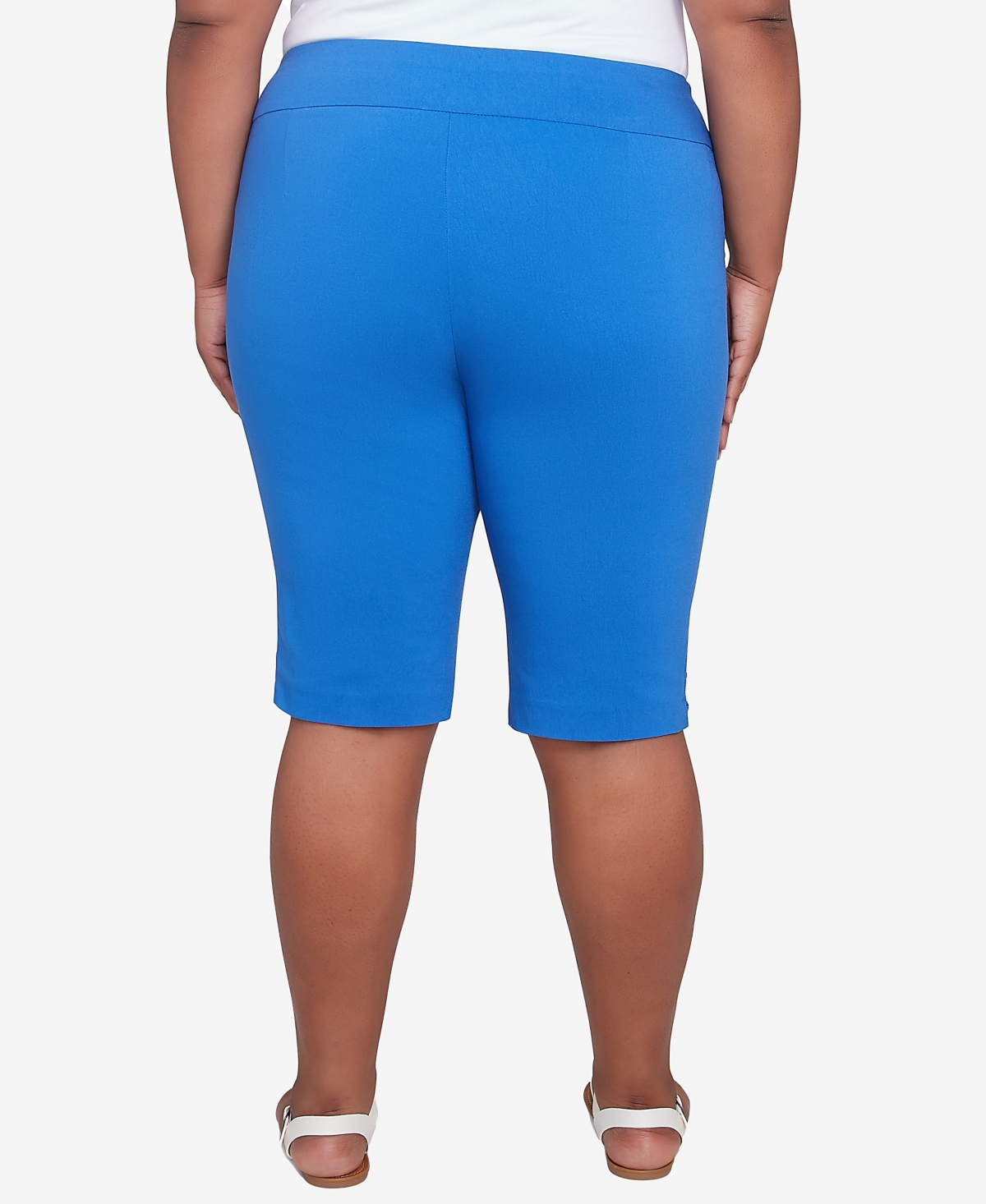 Hearts Of Palm Plus Size Making Waves Solid Tech Stretch Pull On Skimmer Pants In French Blue