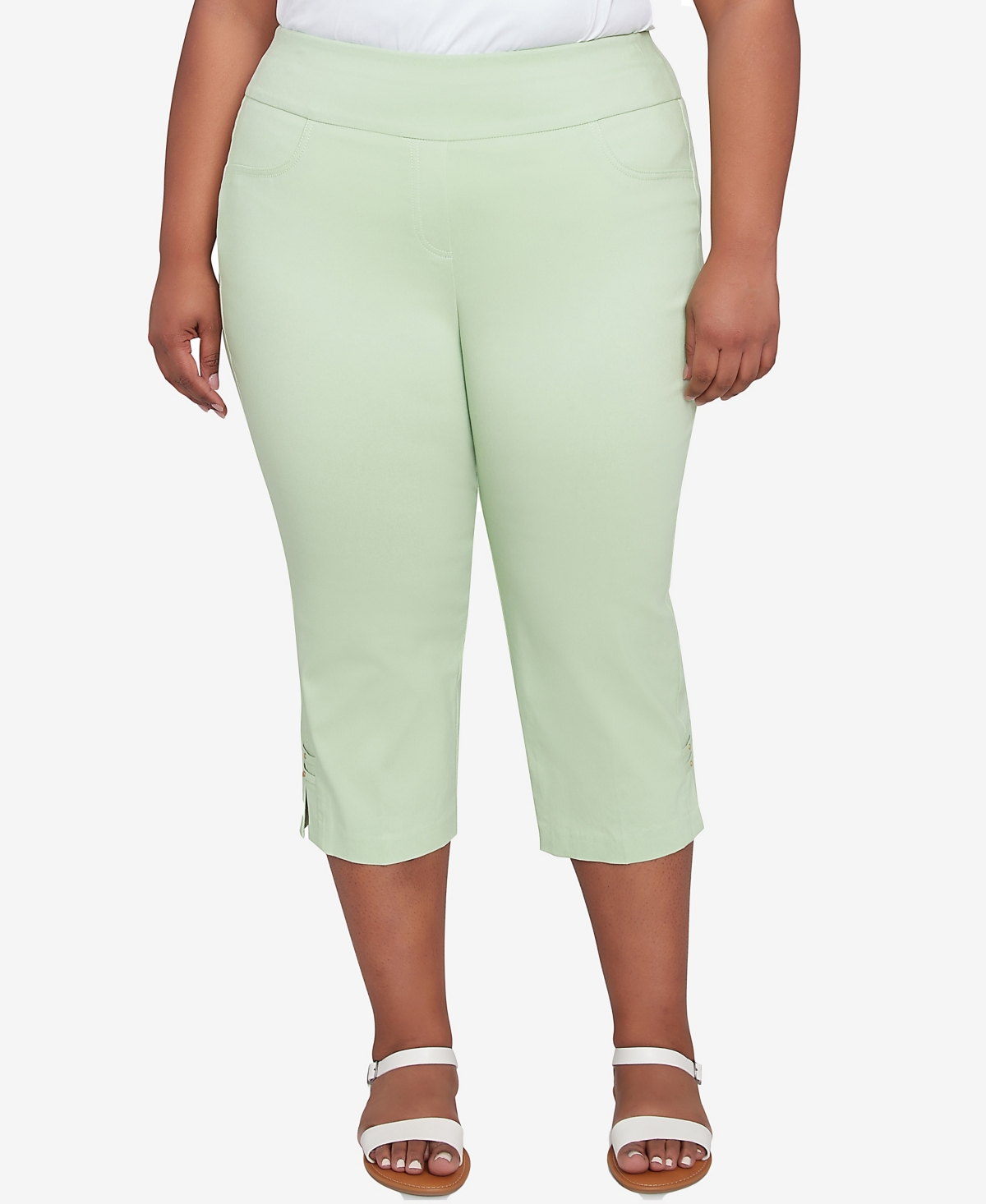 Plus Size Solid Tech Stretch Pull On Pants - Light Green