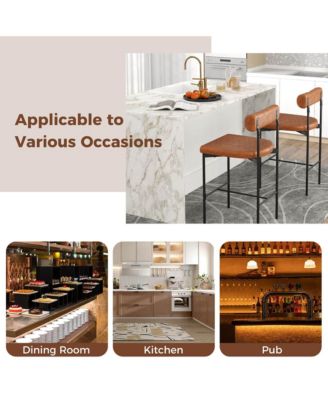 26" Upholstered Bar Stools Set of 2 with Padded Cushion & Backrest Footrest