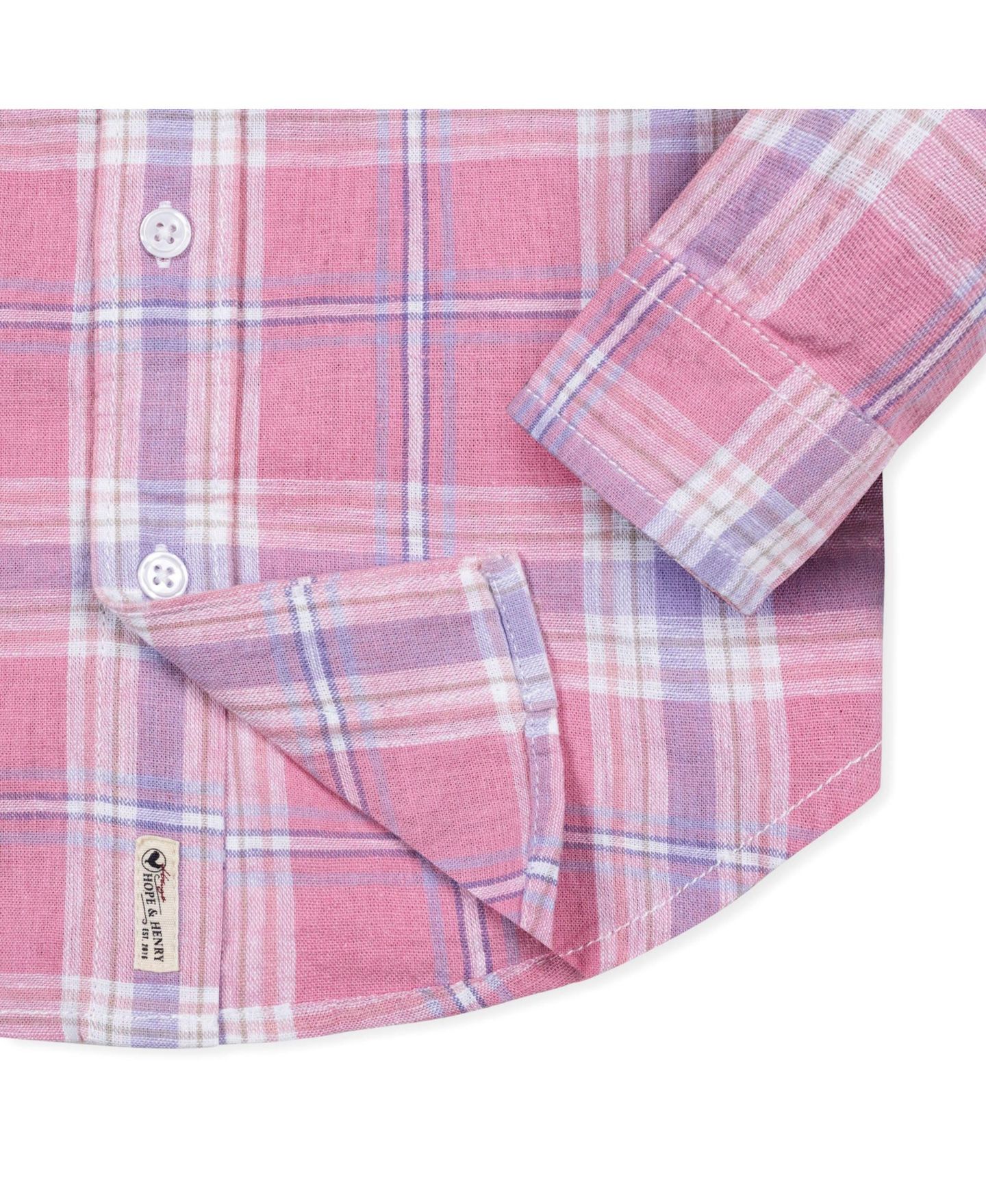 Рубашка Hope & Henry Linen Long Sleeve Button Down Shirt для мальчиков, цвет: Чайный розовый клетчатый — фото 5