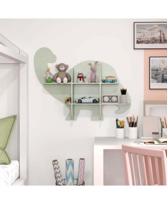 2-Tier Floating Dinosaur Kids Bookshelf Wall-Mounted Nursery Book Shelf