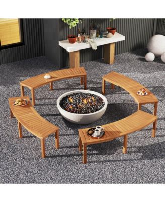 1 PCS Outdoor Curved Bench with Slatted Seat Solid Acacia Wood for Yard