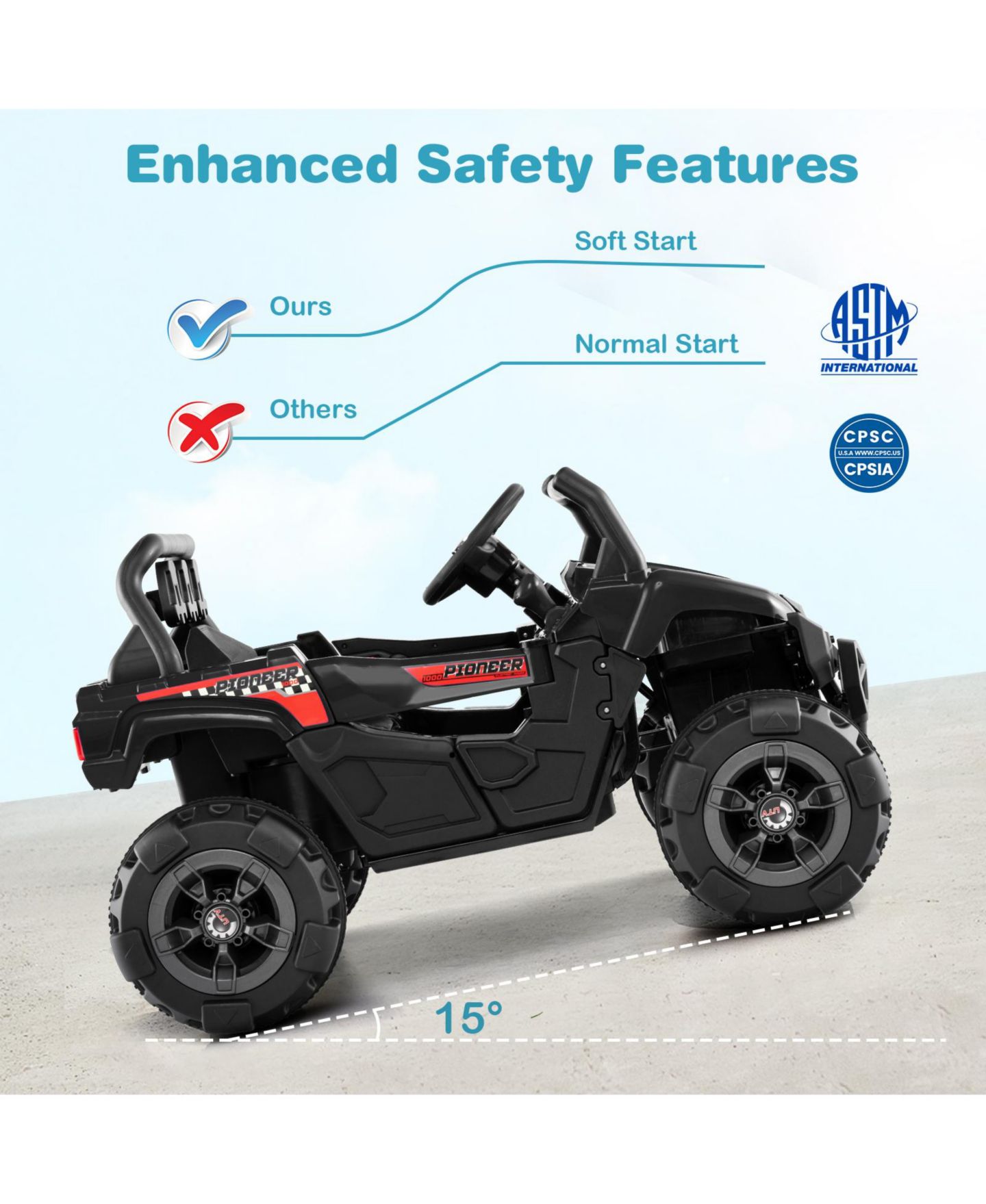 Детская игрушка Slickblue 12V Battery Powered Electric Ride-On Vehicle with Remote Control and 3 Speeds, 66 lb Capacity, Ages 3+, цвет: Чёрный — фото 6