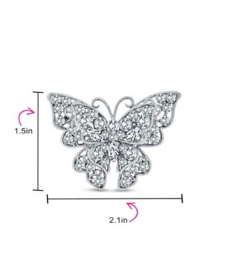 Large Crystal Filigree Butterfly Brooch Pin Fashion Statement Silver Plated Brass