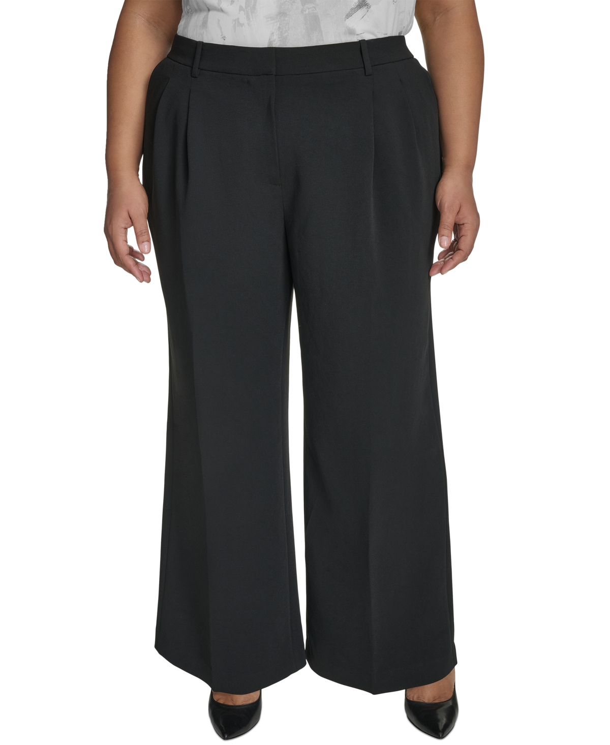 Plus Size High-Rise Wide-Leg Crepe Pants - Black