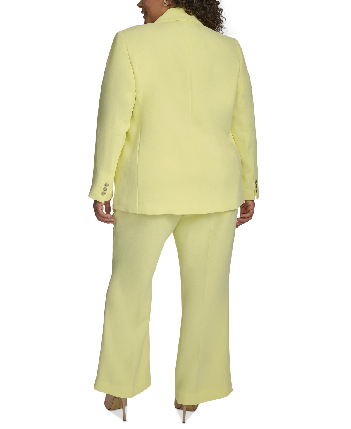 Dkny Plus Size Notched-collar One-button Crepe Blazer In Light Lemon