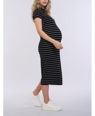 Maternity Mock Neck Short Sleeve Ribbed Midi Dress - Motherhood