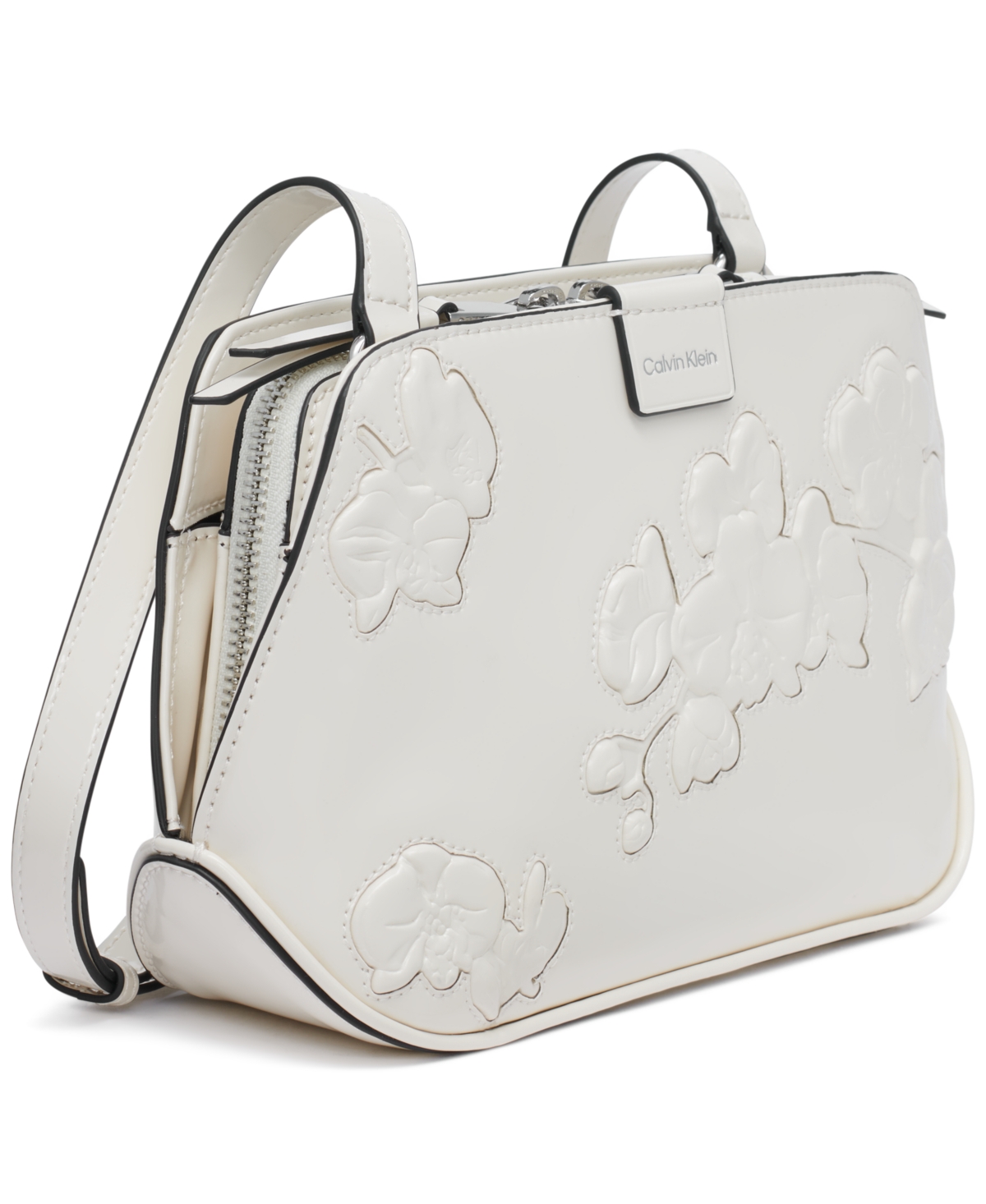 Calvin Klein Audrey Floral Emboss Crossbody In Cerb White