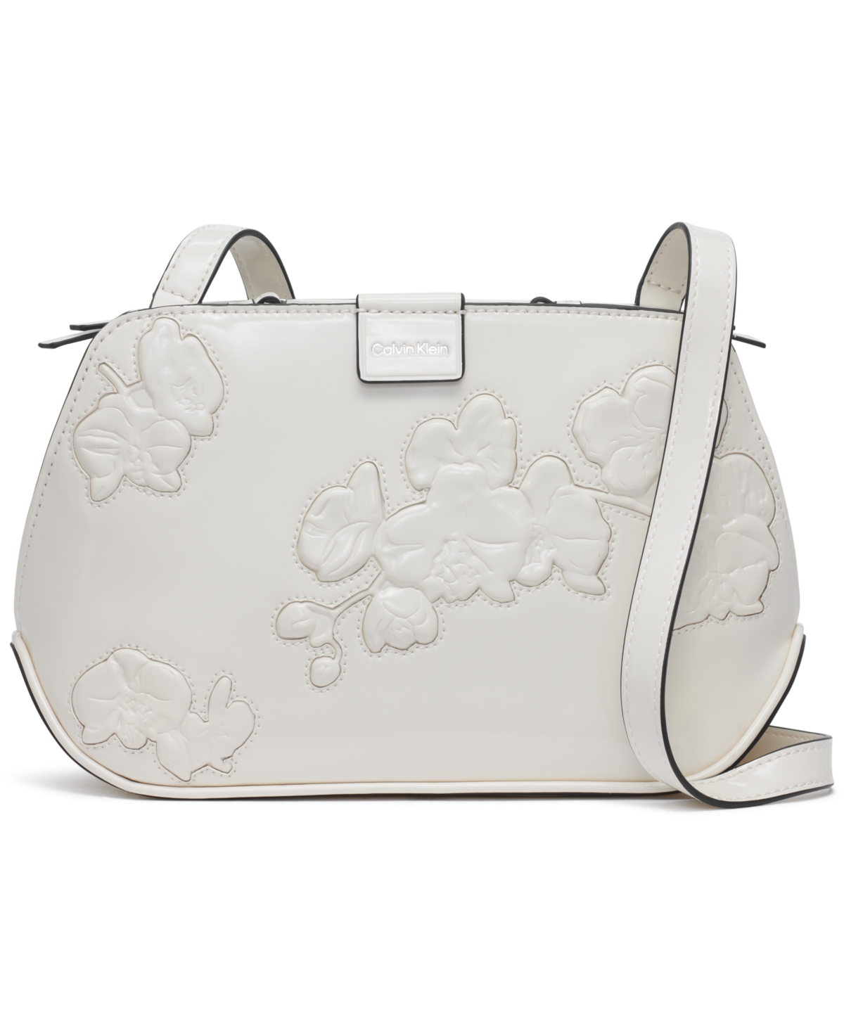 Calvin Klein Audrey Floral Emboss Crossbody In Cerb White