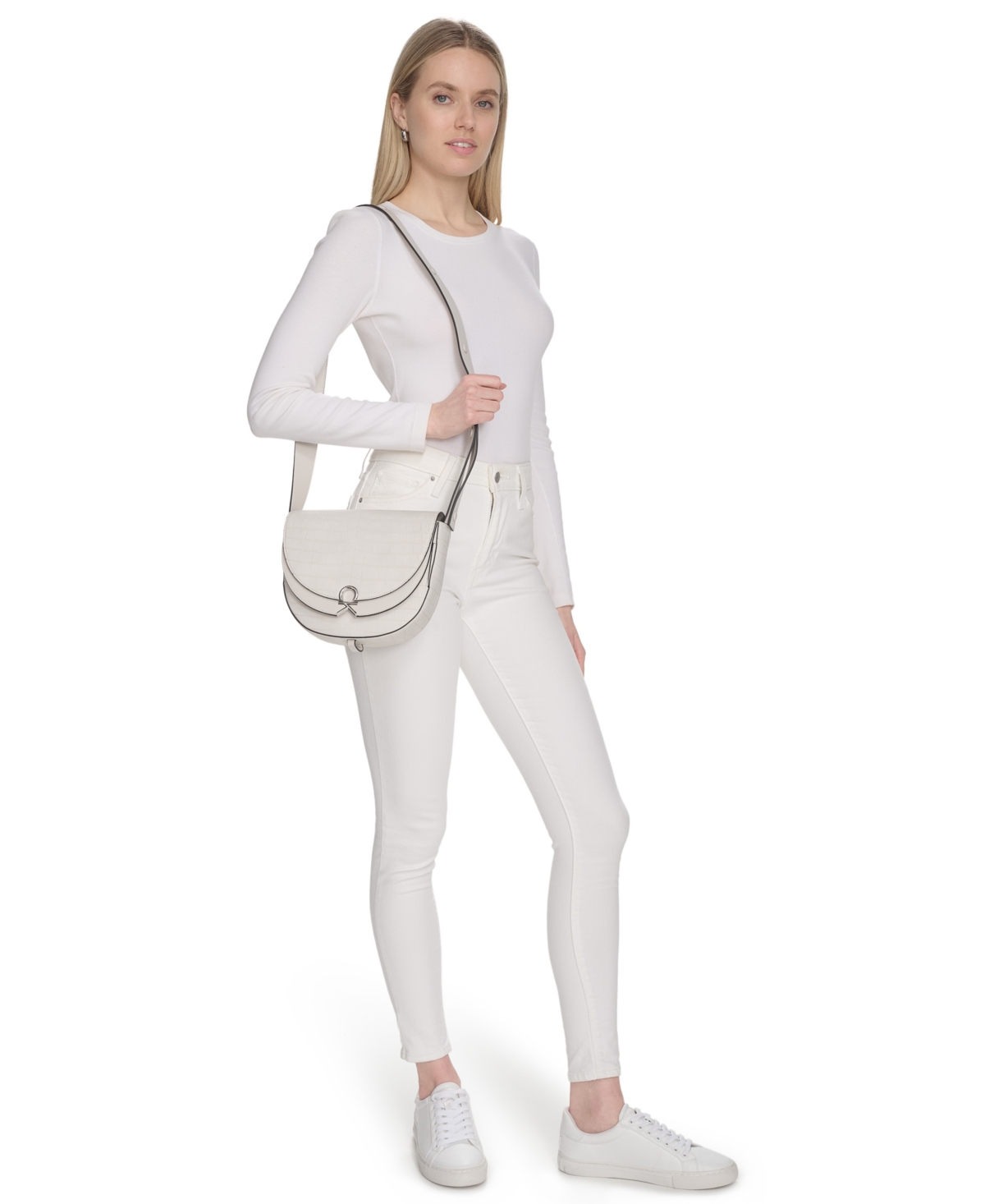 Calvin Klein Crisell Soft Croco Saddle Crossbody In Beach Pebble