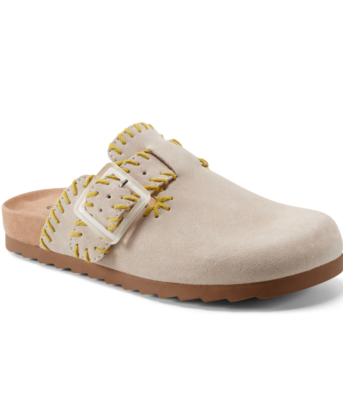 Shop Earth Women's Gena Stitched Flat Clogs In Light Natural Suede
