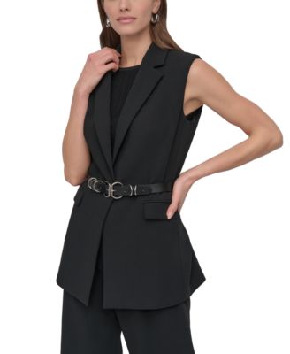 DKNY - Women's Sleeveless Belted Notch-Collar Vest Jacket