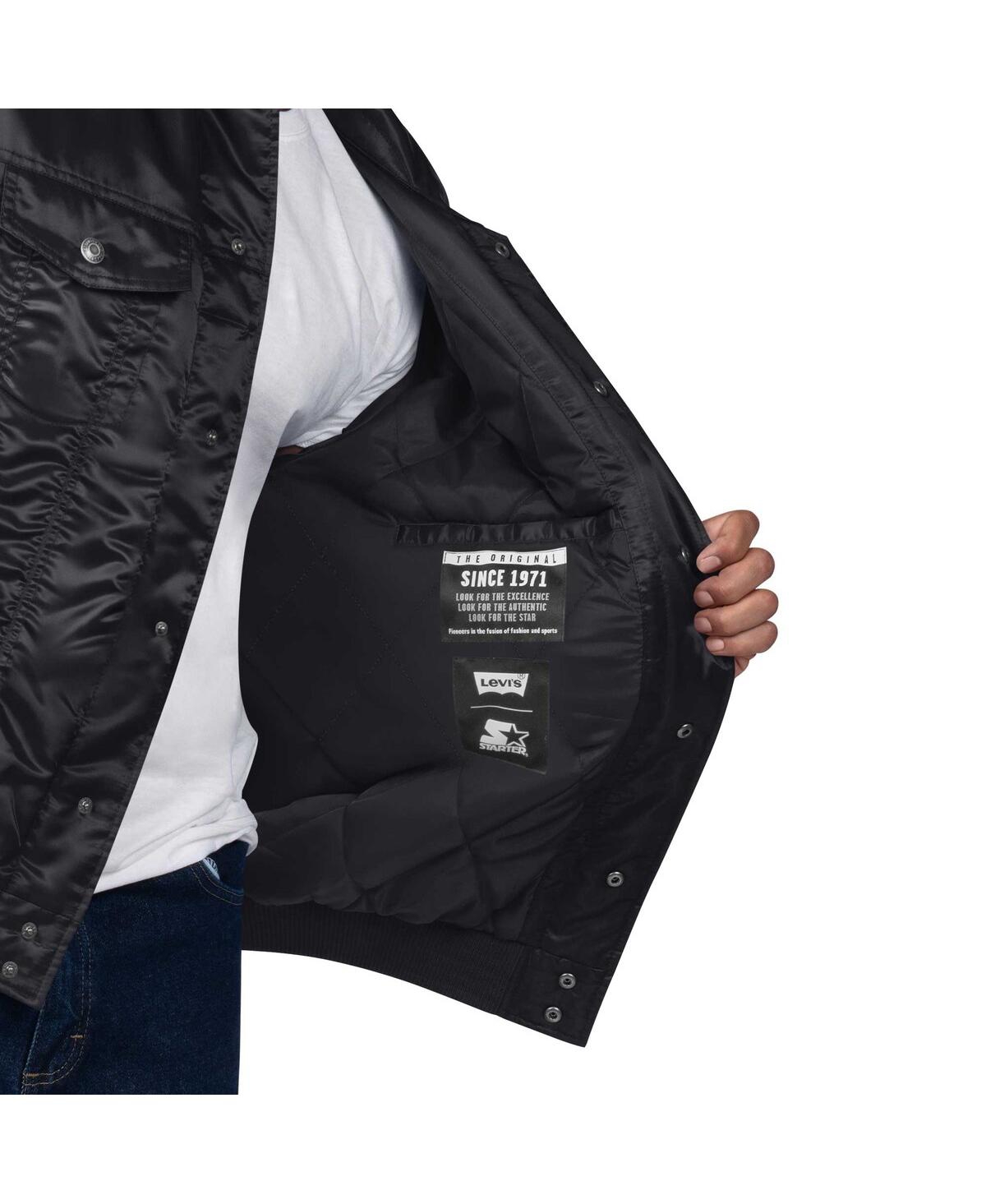 Starter Men's X Levi's Black Boston Celtics Silver Label Trucker Satin Full-snap Jacket In Black