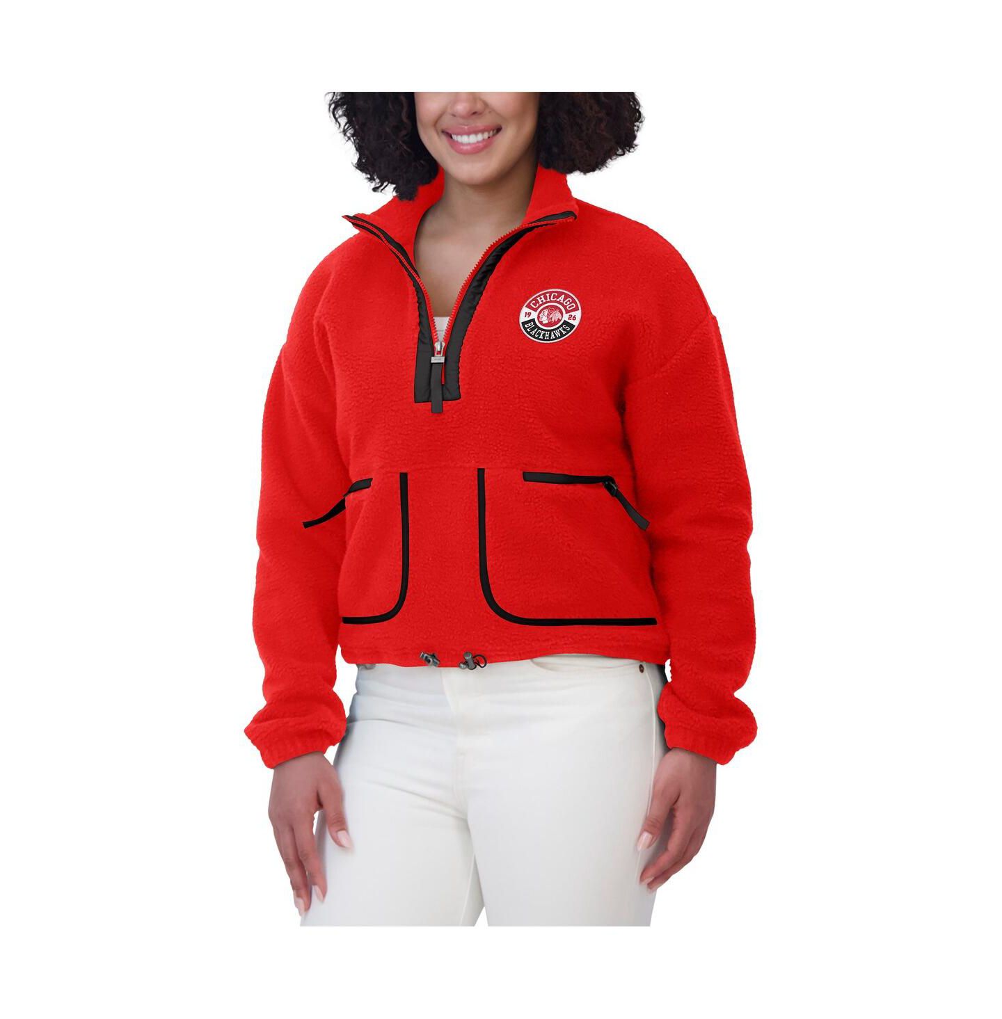 Женская куртка WEAR by Erin Andrews Red Chicago Blackhawks Polar Fleece Half-Zip — фото 3