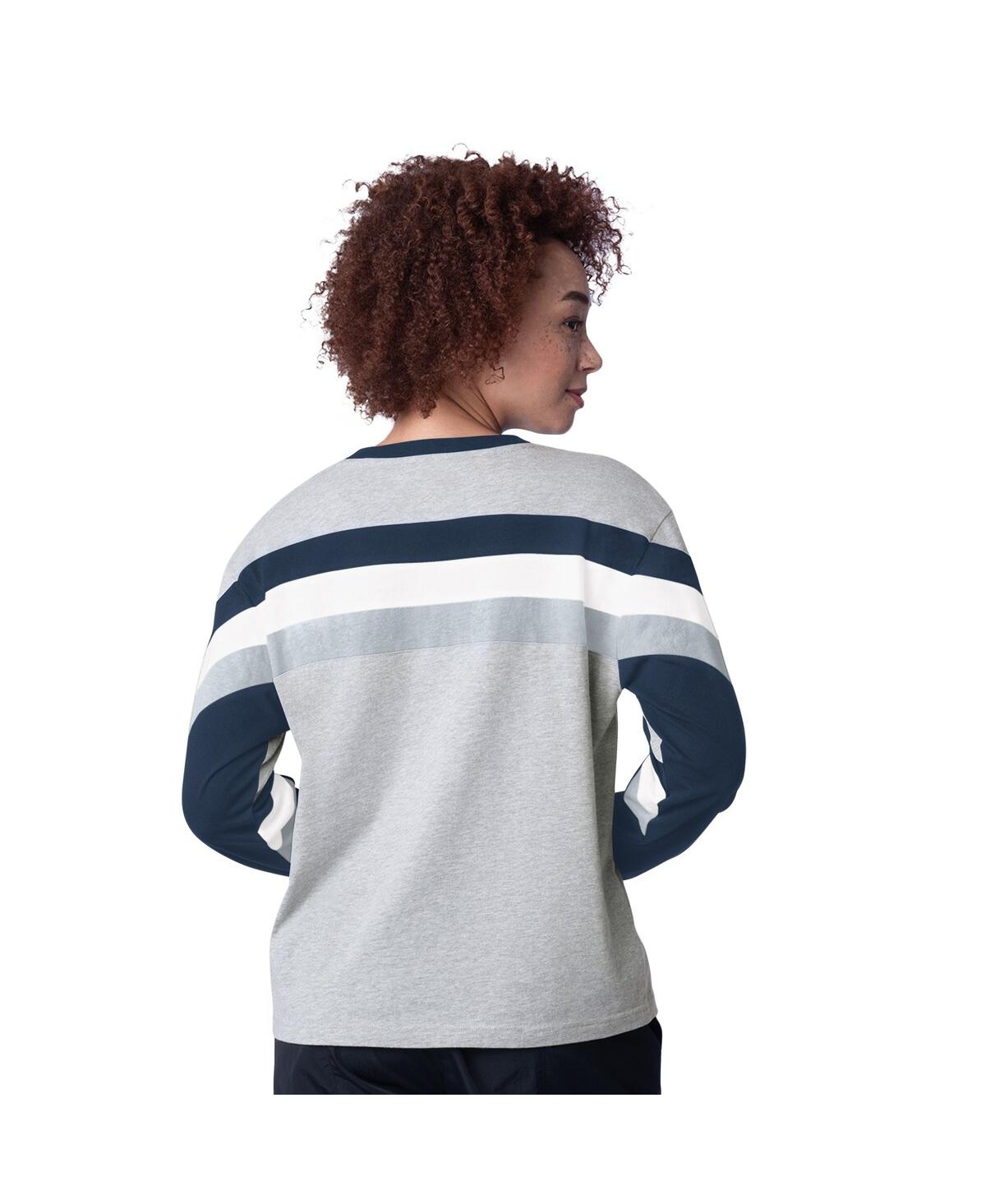 Shop Starter Women's Heather Gray New York Yankees Triple A Fashion Color Block Long Sleeve Top