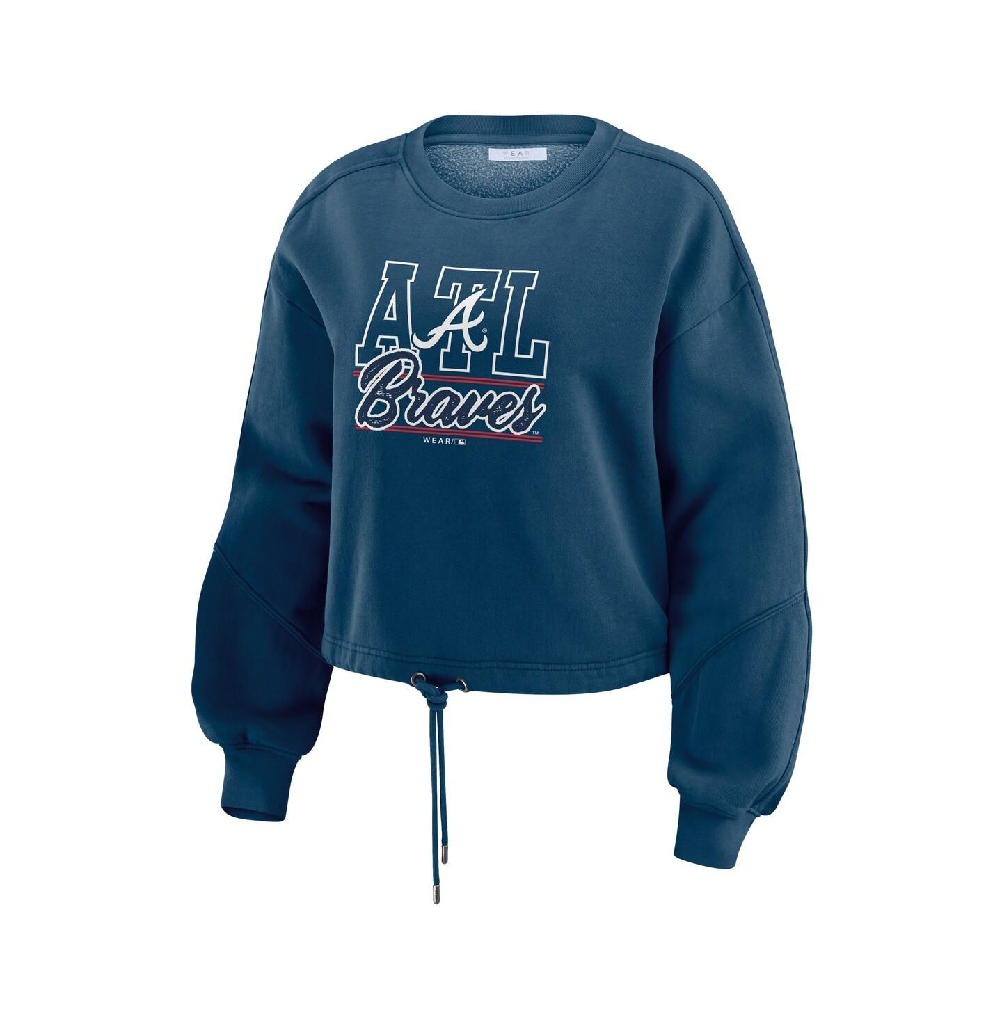 Женские комплекты WEAR by Erin Andrews Navy Atlanta Braves Washed Fleece Sweatshirt Shorts Lounge Set — фото 5
