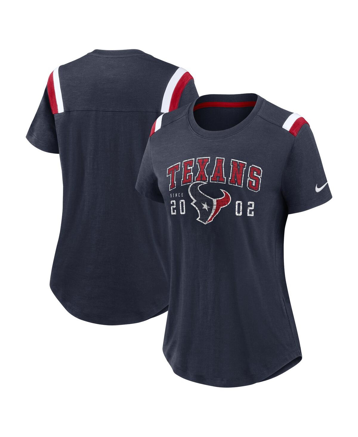 Nike Women's Heather Navy Houston Texans Prime Logo Slub Fashion T-shirt In Heather Navy